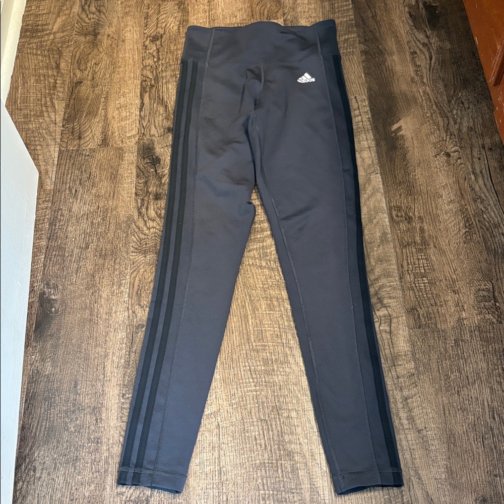 Adidas Climalite Charcoal Black Leggings with Iconic Stripes Small Crisscross